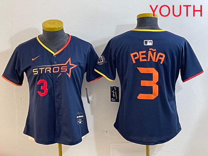 Youth Houston Astros 3 Pena Drak Blue Three generations Joint Name 2025 Nike MLB Jersey style 4101